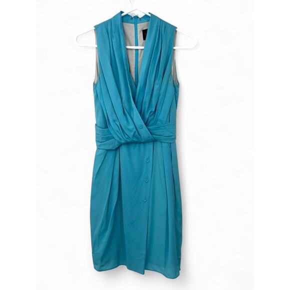 O'2nd Dresses & Skirts - O'2nd X BARNEYS NY silk sleeveless v- neck dress mini wrap style short teal 0 XS